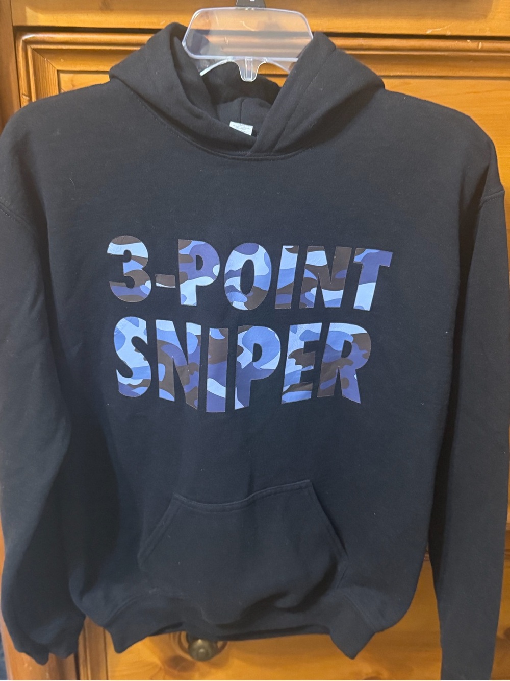 Basketball Culture Youth 3-Point Sniper Black Hoodie with Blue Camo Print